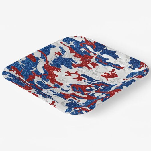 Rote, weiße und blaue Camouflage 4. Juli Glitzer P Pappteller (Gewinkelt)