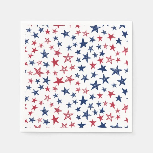 Rote, weiße und blaue Doodle-Sterne Serviette (Vorderseite)