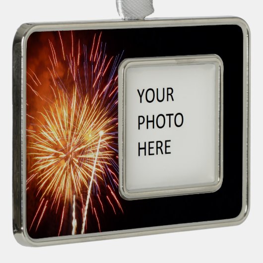 Rote, weiße und blaue Feuerwerke I Patriotic Rahmen-Ornament Silber (Rechts)
