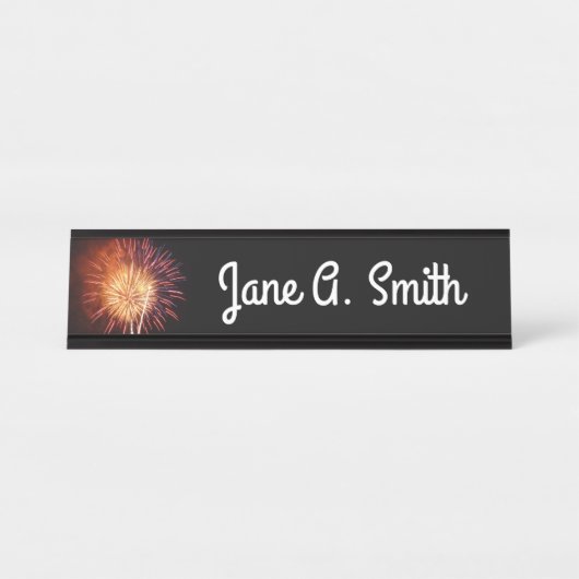 Rote, weiße und blaue Feuerwerke I Patriotic Schreibtischnamensplakette (Vorderseite )