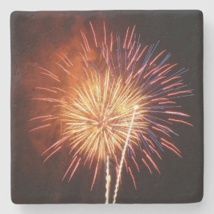 Rote, weiße und blaue Feuerwerke I Patriotic Steinuntersetzer