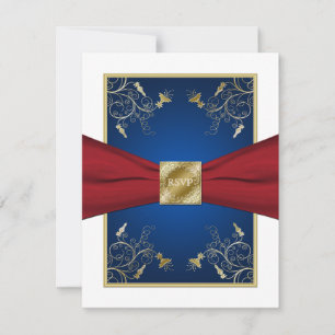 Rote, Weiße und Blaue Florale RSVP-Karte RSVP Karte