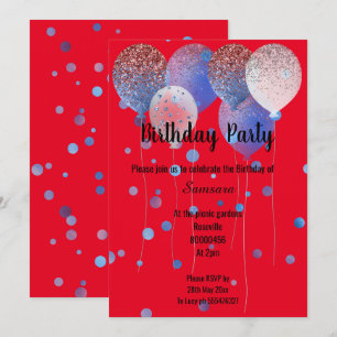 ROTE WEISSE UND BLAUE GEBURTSTAG BALLOON WHITE SPO EINLADUNG