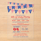 Rote, weiße und blaue Jagdfahnen 4. Juli Party Acryleinladungen (Vorderseite)