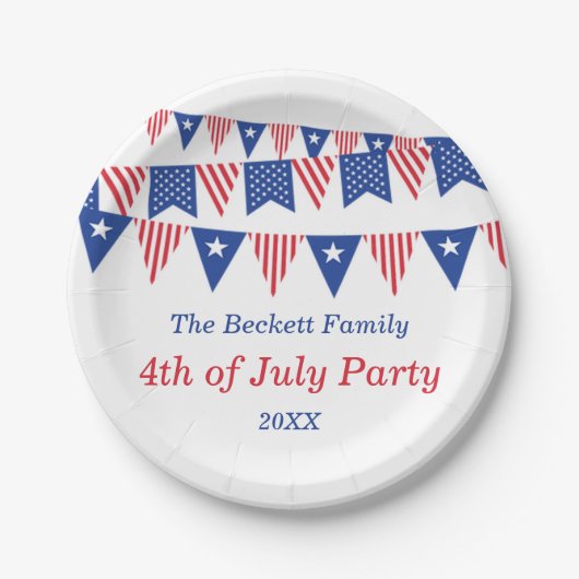 Rote, weiße und blaue Jagdfahnen 4. Juli Party Pappteller (Vorderseite)