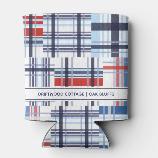 Rote, weiße und blaue Madras können mit Text kühle Dosenkühler (Rückseite)