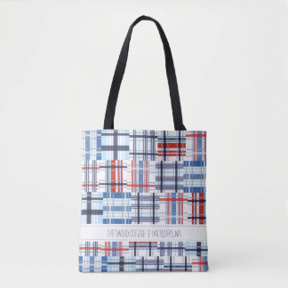 Rote, weiße und blaue Madras Tote-Tasche mit Text Tasche