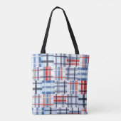Rote, weiße und blaue Madras Tote-Tasche mit Text Tasche (Rückseite)