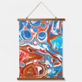 Rote, weiße und blaue Marmorflüssigkeit Kunst Wandteppich Mit Holzrahmen (Vorderseite)