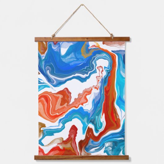 Rote, weiße und blaue Marmorflüssigkeit Kunst Wandteppich Mit Holzrahmen (Vorderseite 2)