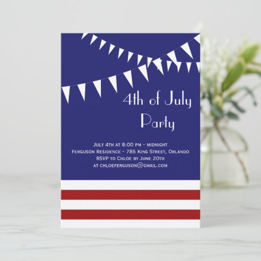 Rote, weiße und blaue Party Einladung vom 4. Juli (Stehend Vorderseite)