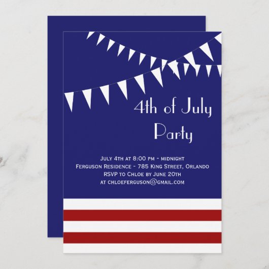 Rote, weiße und blaue Party Einladung vom 4. Juli (Vorne/Hinten)