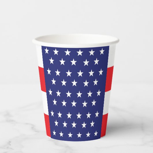 Rote, weiße und blaue Party mit Sternen und Streif Pappbecher (Vorderseite)