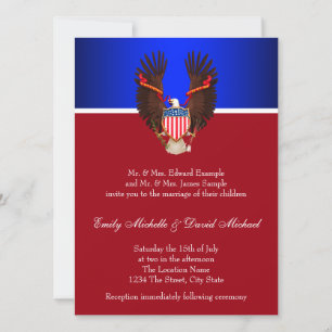 Rote, Weiße und Blaue Patriotische Hochzeitseinlad Einladung