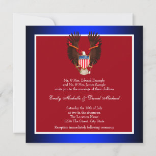 Rote, Weiße und Blaue Patriotische Hochzeitseinlad Einladung