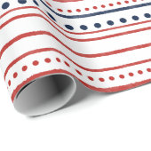 Rote weiße und blaue Punkte und gestrichene Streif Geschenkpapier (Rolleneckpunkt)