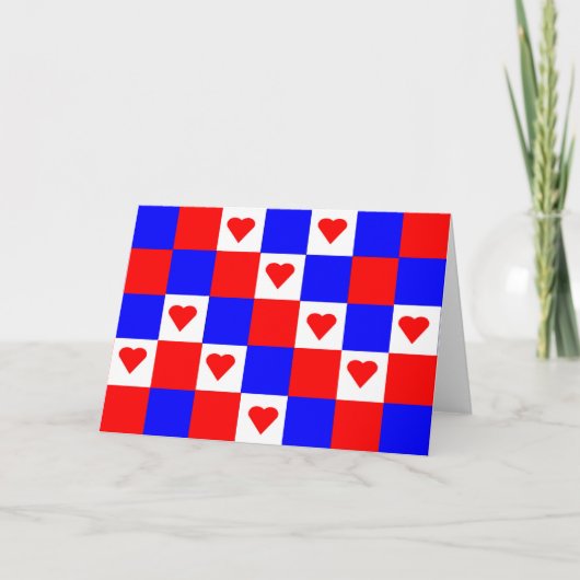 Rote, weiße und blaue Quadrate mit rotem Herzen Karte (Vorderseite)
