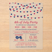 Rote, weiße und blaue Saitenleuchten 4. Juli Party Acryleinladungen (Vorderseite)