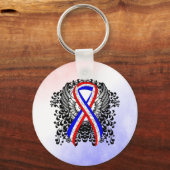 Rote, weiße und blaue Schleife mit Flügeln Schlüsselanhänger (Vorderseite)