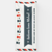 Rote weiße und blaue Sterne begrüßen Zuhause Juli Banner (Vertikal)