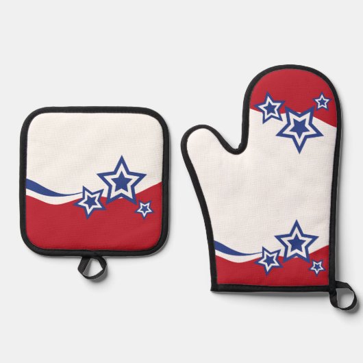 Rote, weiße und blaue Sterne Ofenhandschuh & Topflappen-Set (Vorderseite)