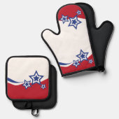 Rote, weiße und blaue Sterne Ofenhandschuh & Topflappen-Set (Vorderseite/Rückseite)