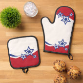 Rote, weiße und blaue Sterne Ofenhandschuh & Topflappen-Set (Oben Unten)