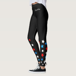 Rote weiße und blaue Sterne tragen Ihren Namen auf Leggings