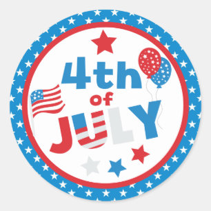 Rote, Weiße und Blaue Sterne und Flagge Vierter Ju Runder Aufkleber