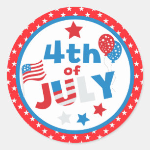 Rote, weiße und blaue Sterne und Flaggen - 4. Juli Runder Aufkleber