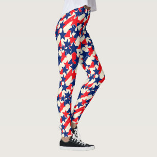 Rote, Weiße und Blaue Sterne und Streifen Leggings