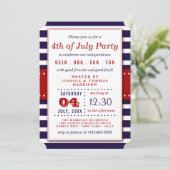 Rote, weiße und blaue Streifen 4. Juli Party Einladung (Stehend Vorderseite)