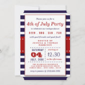 Rote, weiße und blaue Streifen 4. Juli Party Einladung (Vorderseite)