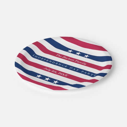 Rote, weiße und blaue Streifen 4. Juli Party Pappteller (Schrägansicht)
