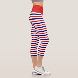 Rote, weiße und blaue Streifen Capri Leggings