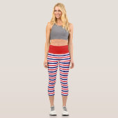 Rote, weiße und blaue Streifen Capri Leggings (Vorderseite)