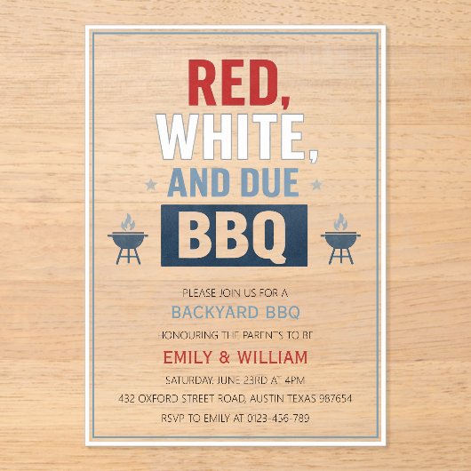 Rote Weiße und fällige BBQ Baby Shower Einladung (Vorderseite)