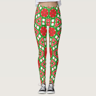 Rote, weiße und grüne Kaleidoskope Leggings