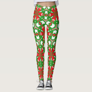 Rote, weiße und grüne Kaleidoskope Leggings