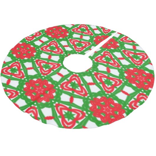 Rote, weiße und grüne Kaleidoskope Polyester Weihnachtsbaumdecke (Schrägansicht)