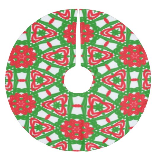 Rote, weiße und grüne Kaleidoskope Polyester Weihnachtsbaumdecke (Vorderseite)
