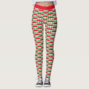 Rote, weiße und grüne Leggings mit Weihnachtsbäume