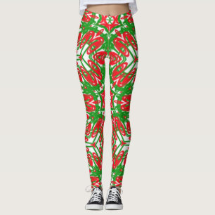 Rote, weiße und grüne Schneeflocken Leggings