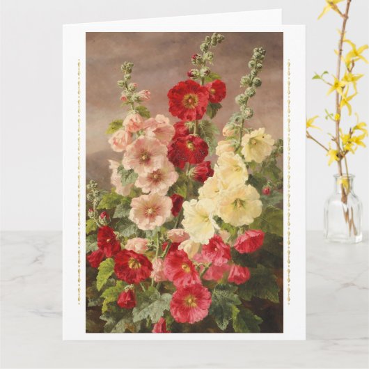 Rote, weiße und rosa Hollyhocks, Christensen Karte (Gelbe Blume)