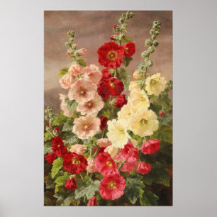 Rote, weiße und rosa Hollyhocks, Christensen Poster