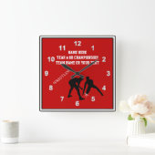 Rote, weiße und schwarze personalisierte quadratische wanduhr (Zuhause)
