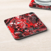 Rote, weiße und schwarze Pour Painting Effect Flui Getränkeuntersetzer (Linke Seite)