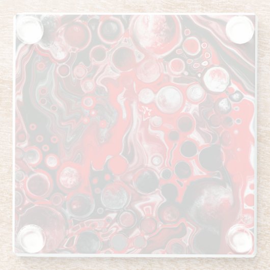 Rote, weiße und schwarze Pour Painting Effect Flui Glasuntersetzer (Rückseite)