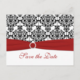 Rote, weiße und schwarze Save the Date Postkarte