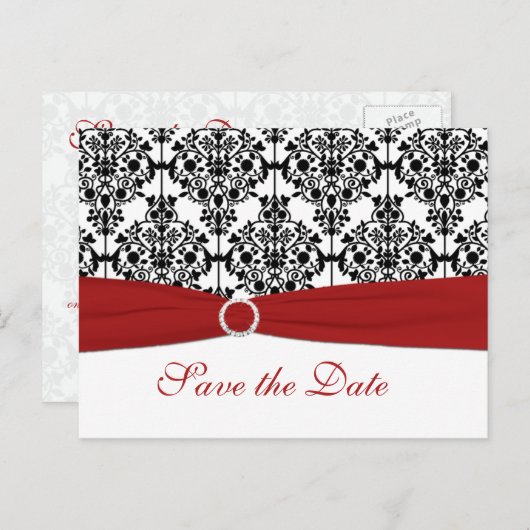 Rote, weiße und schwarze Save the Date Postkarte (Vorne/Hinten)